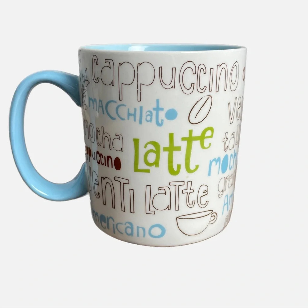 Starbucks Coffee Mug 16 oz. White‎ Blue Coffee Culture Theme Script Latte